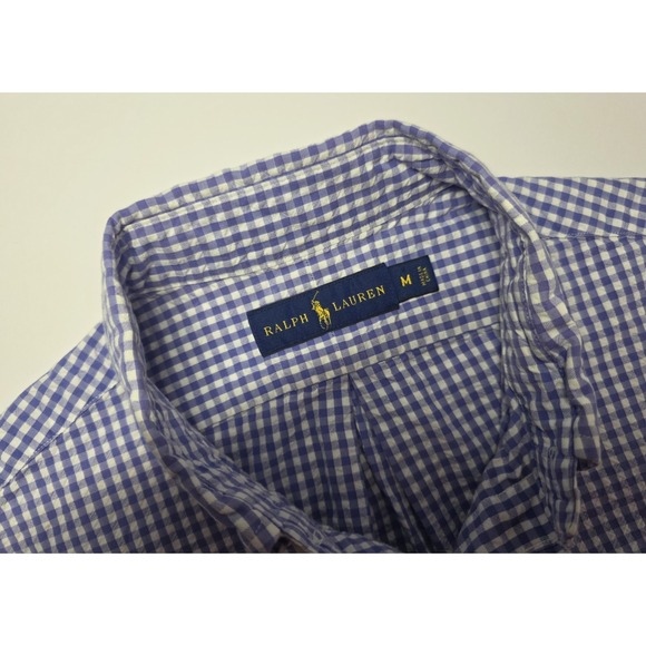 Ralph Lauren Mens Size M Blue/Purple Check‎ Seersucker Short Sleeve Button Down - Picture 1 of 12